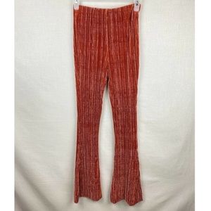 Burnt Orange urban outfitter pull on kick flare velvet pant